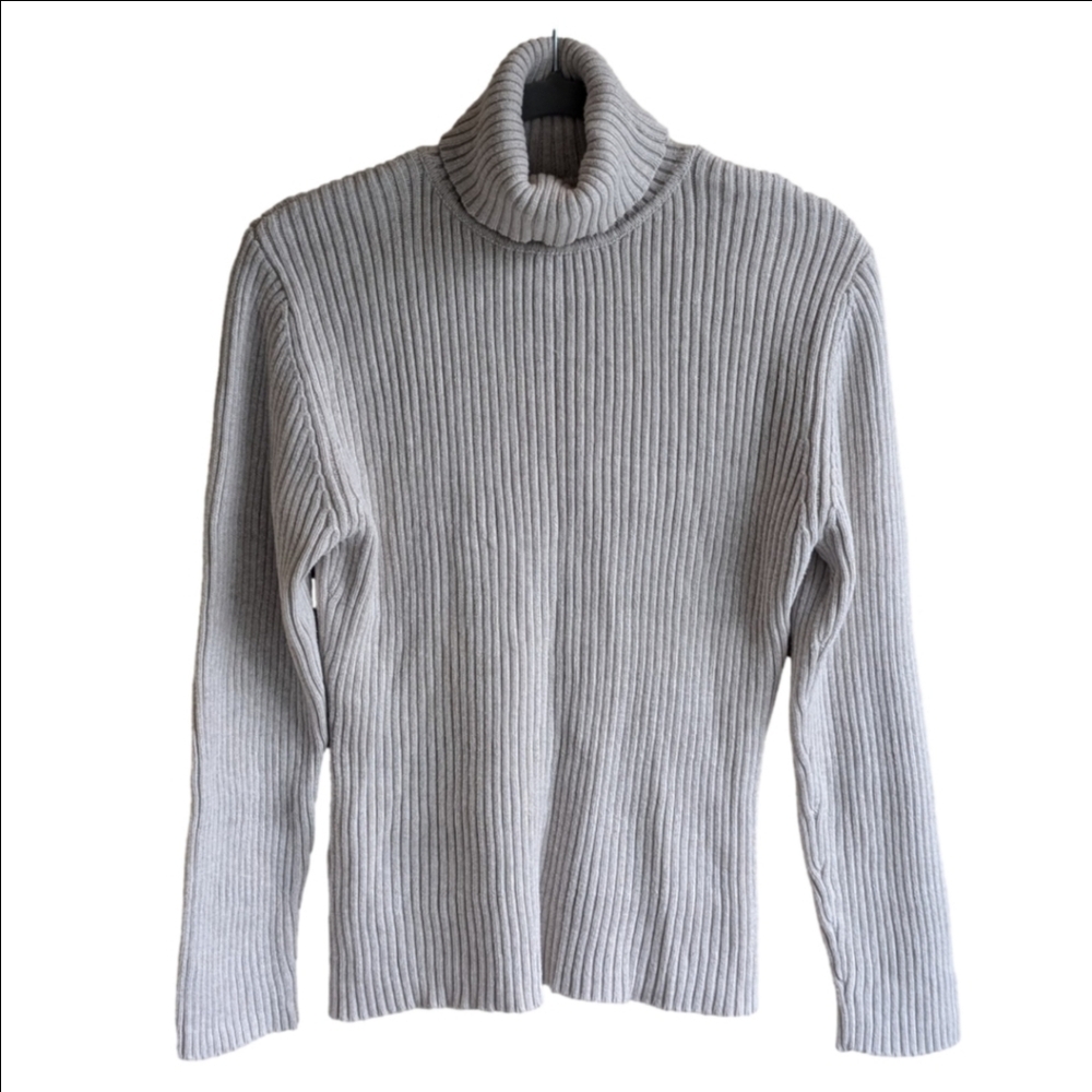 Vintage ribbed knit turtleneck sweater cotton sz L/XL neutral